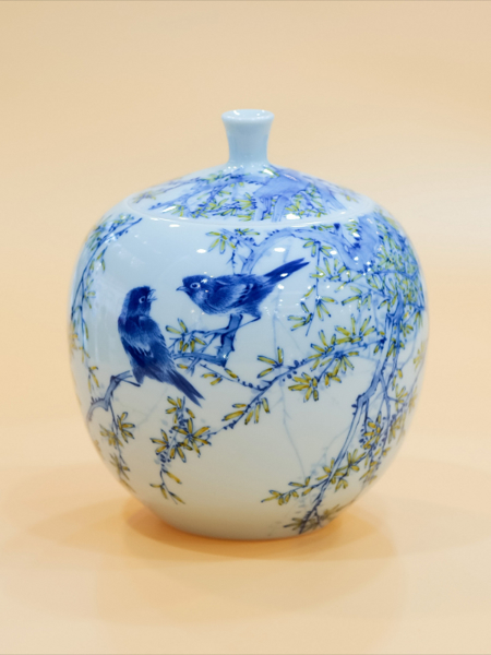 青花迎春花茶叶罐