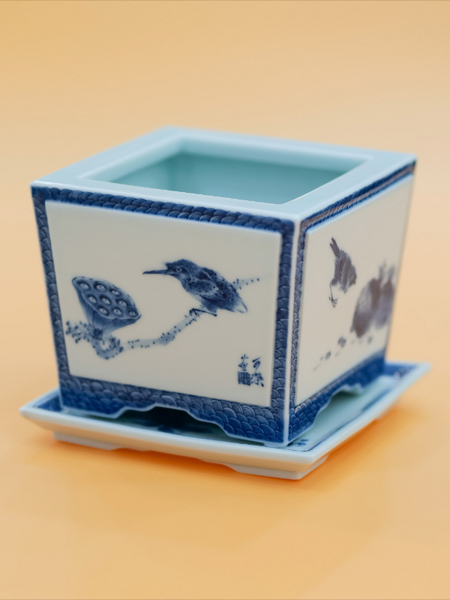 青花梅开五福四方镶器